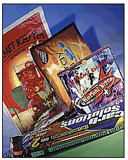 The iced tea pouch is a paper-faced laminated product. The energy gel product is in a film-faced cosmetic web, and the energy bar is a film-faced snack web material.